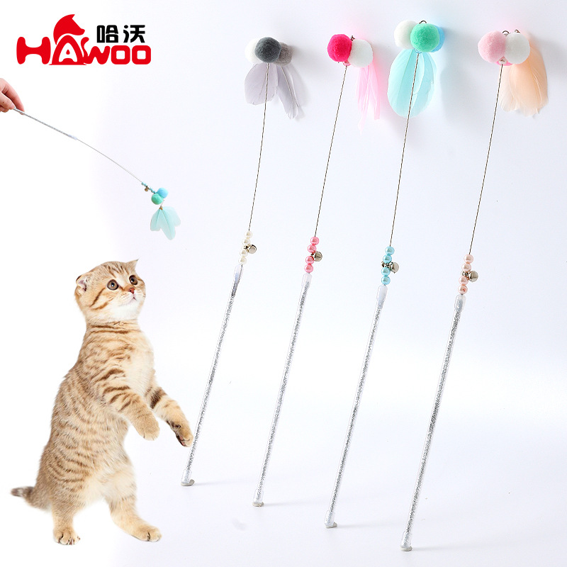 En stock nuevo tres-Bola de Tres Plumas corto divertido gato palo gato auto-Hi suministros de juguete para mascotas al por mayor casa de crianza de mascotas