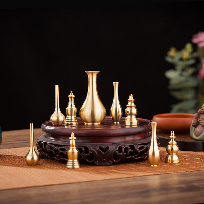 Brass Vase Pure Copper Creative Ornaments Mini Trumpet Desktop Living Room Flower Arrangement Decoration Antique Metal Crafts