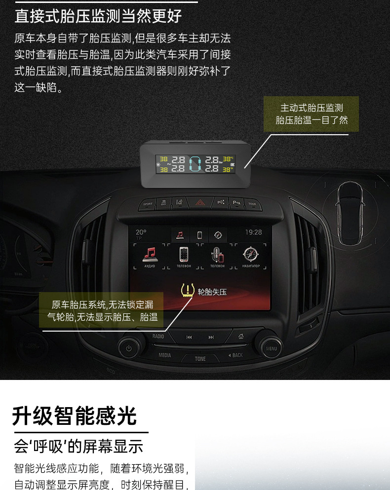 Ty08 Tire Pressure Monitor Internal and External Wireless Solar-Powered Tire Pressure Detection for Cars, New Model, Cross-Border, Multi-Functional