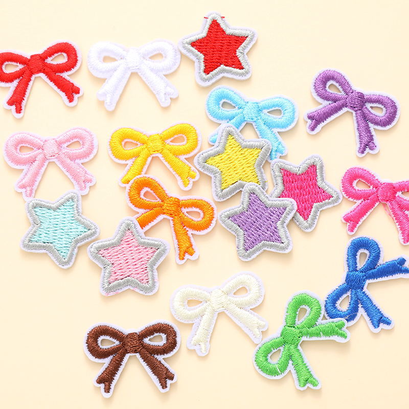 跨境热销蝴蝶结五角星电脑刺绣布贴 鞋帽箱包DIY手账本绣花贴批发