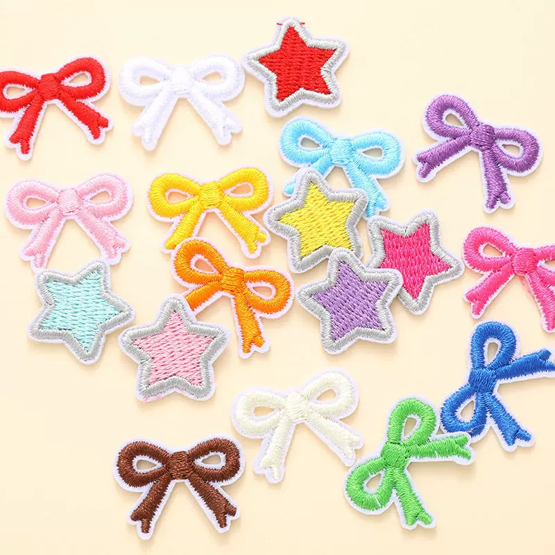 跨境热销蝴蝶结五角星电脑刺绣布贴 鞋帽箱包DIY手账本绣花贴批发