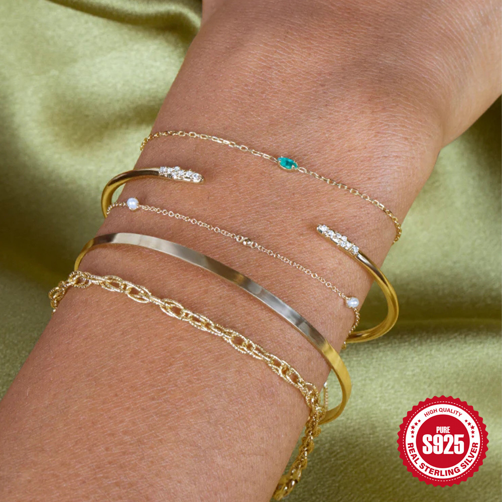 4g Weight Bracelets Classification 1 Piece Quantity Daily Occasion 925 Sterling Silver Material Geometric Pattern Women's Gender Plating Design Simple Style Style 925 Sterling Silver Bracelets Simple Style 4