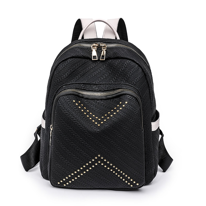 2023 primavera nueva mochila de cuero suave para mujer coreana moda urbana de gran capacidad remache mochila de viaje en nombre del cabello