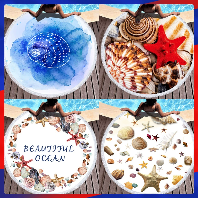 Трансграничные горячие продажи оболочки микрофибры круглый пляжное полотенце Быстросохнущий впитывающий банное полотенце печать сидя ковер