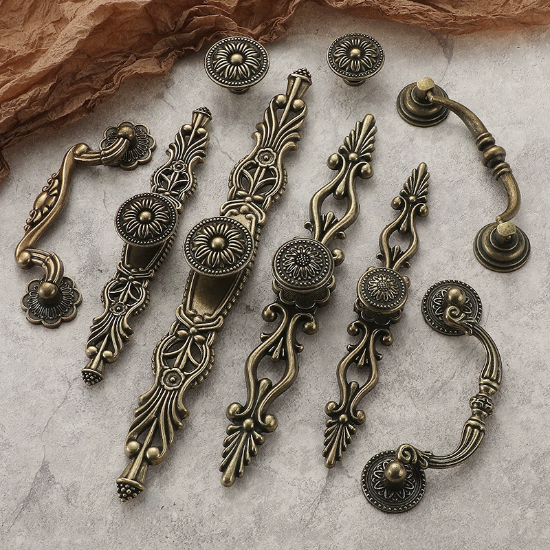 Бронзовая длинная ручка европейская резная ретро цинковый сплав шкаф шкаф