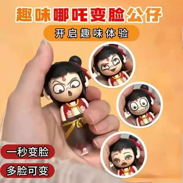 Nezha Four-Face-Changing Toys, Nezha Expression Pack, Face-Changing Magic Child, Sea-Chausing Face-Changing Toy, Press-To-Change-Face Pendant, Display Piece