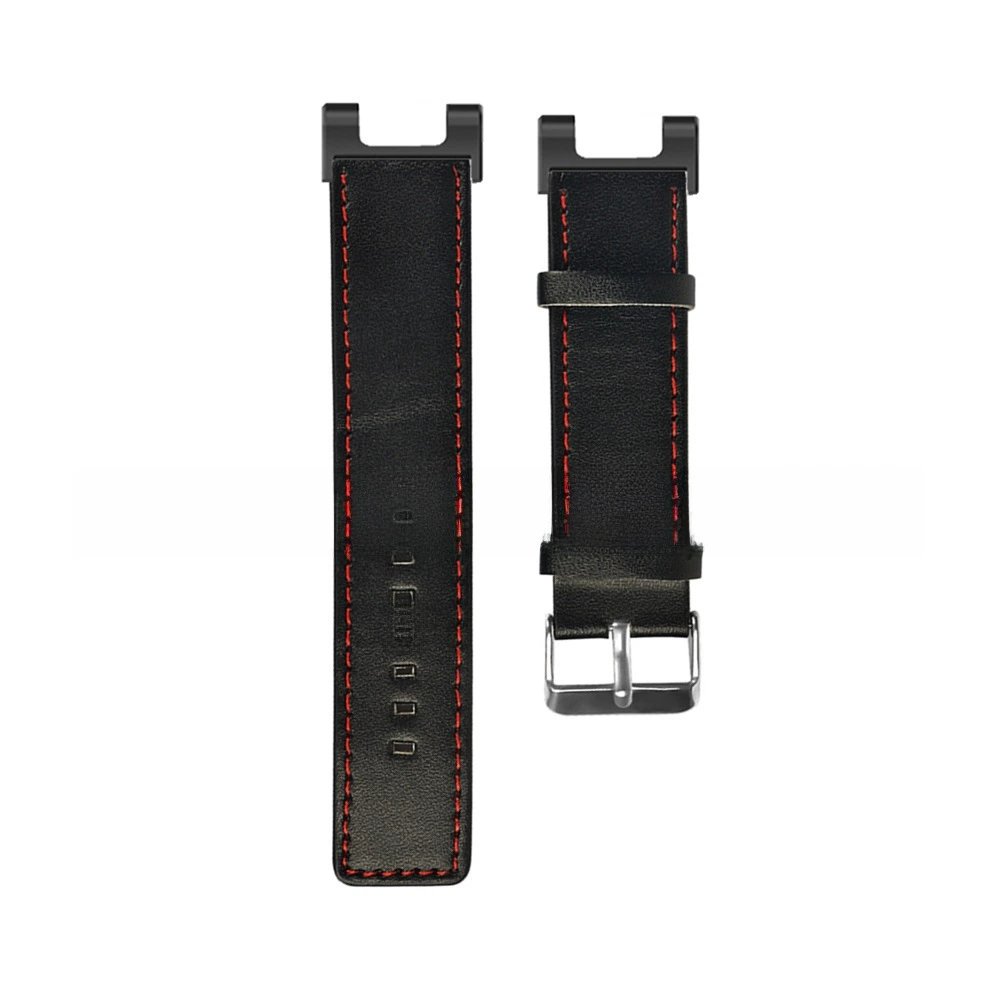 Кожаный сменный ремешок (Amazfit) T‑Rex / T‑Rex Pro, чёрный с красной прострочкой