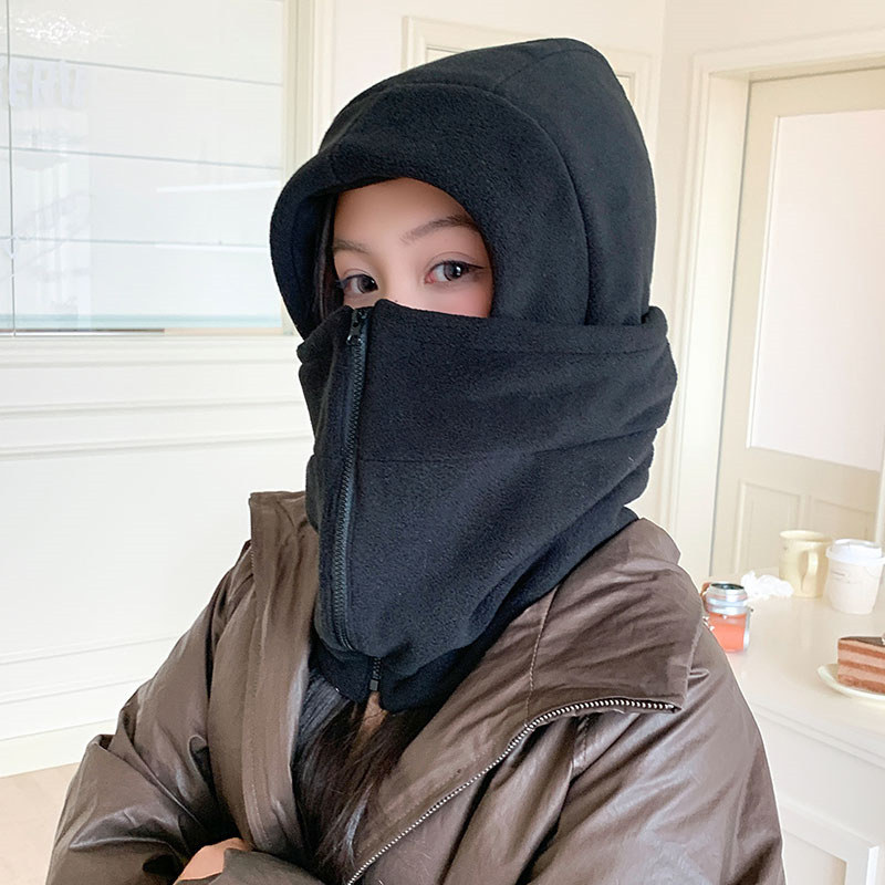 男女可戴摇粒绒保暖雷锋帽户外女骑电动车防风寒围脖面罩一体帽冬|undefined