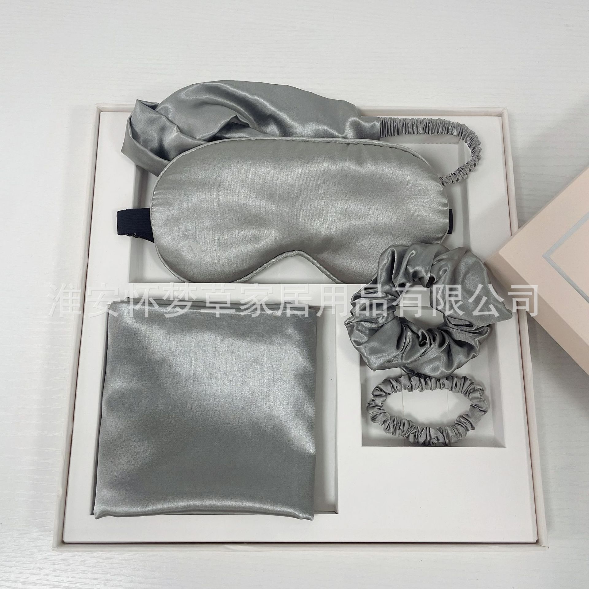Set de cinco piezas gris (el mismo color de la banda de ajuste de botón de ojos + banda de cabello + funda de almohada + anillo de cabello + anillo de cabello fino)