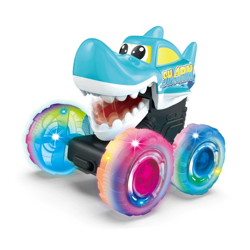 モンスタートラックおもちゃ摩擦カラフルなフラッシュホイールビッグバイクワニサメ発光プレスカーボーイギフト|undefined