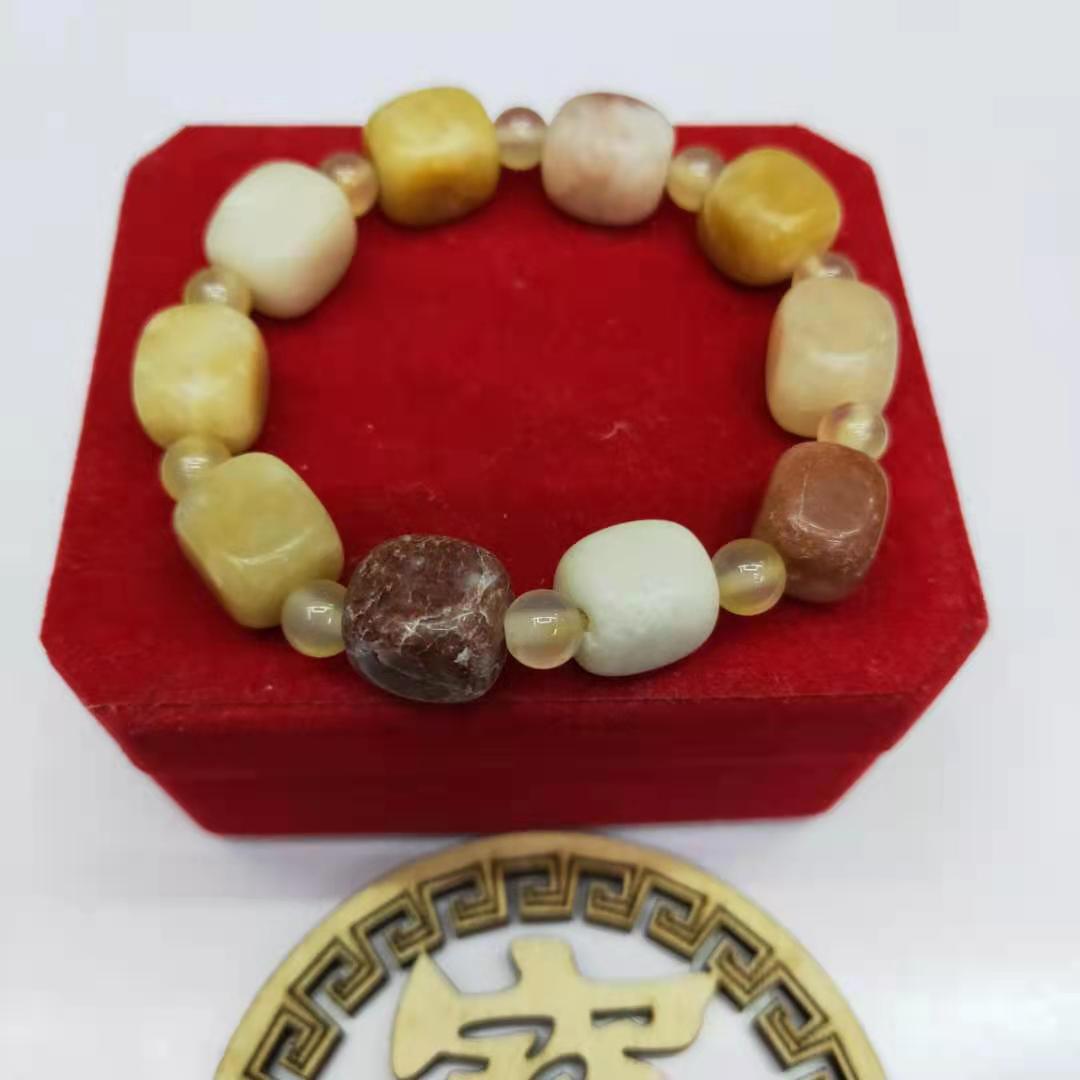 Factory wholesale of natural square yellow jade irregular combination bracelets, diy yellow jade bracelets, Buddhist prayer beads and lucky charms detail image 3