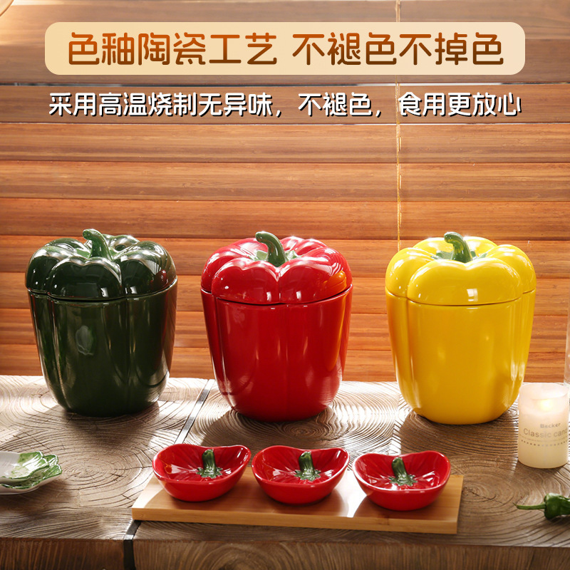 工場直送の色釉セラミック工芸品、牧歌的なスタイル、新鮮でキュートな子供用ボウル、皿、カップ、野菜セラミック食器セット|undefined