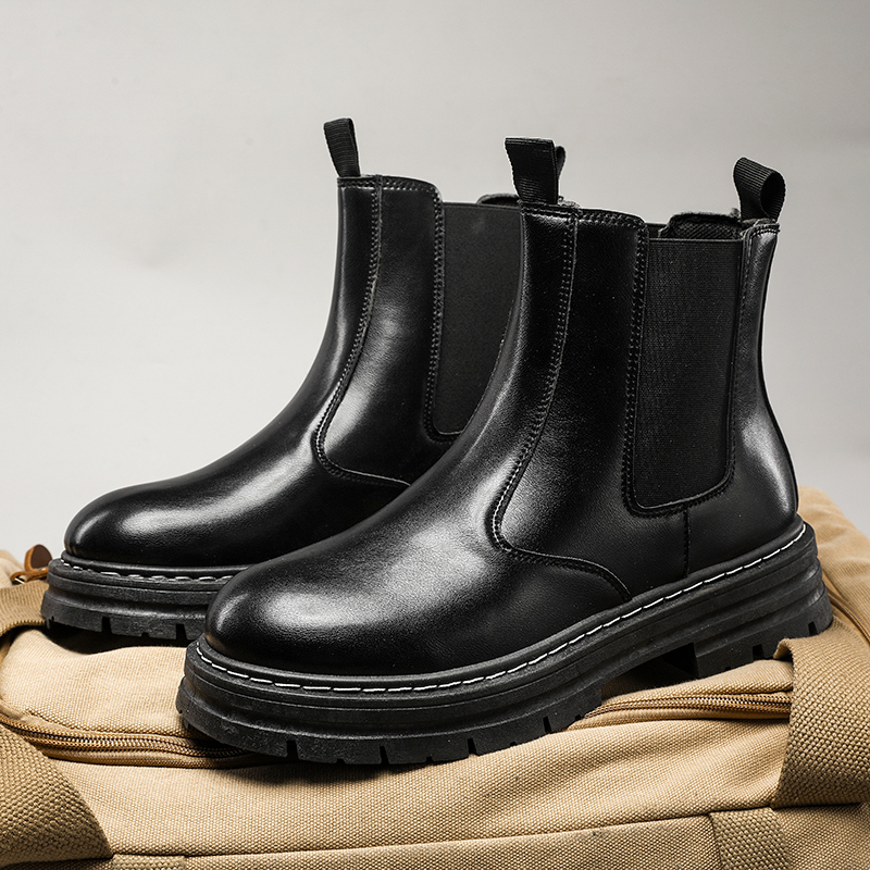 Botas Martin, botas altas de otoño para hombre, zapatos de algodón para hombre de estilo británico más zapatos de cuero casuales de plataforma de terciopelo