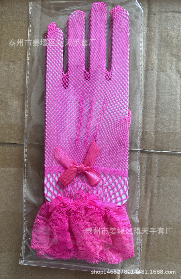 Nupcial dedo completo pesca neto encaje guantes vestido de boda etiqueta rendimiento sexy arco malla guantes