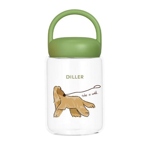 DILLER mini water cup cute puppy small capacity girl portable cup portable handle high borosilicate glass cup