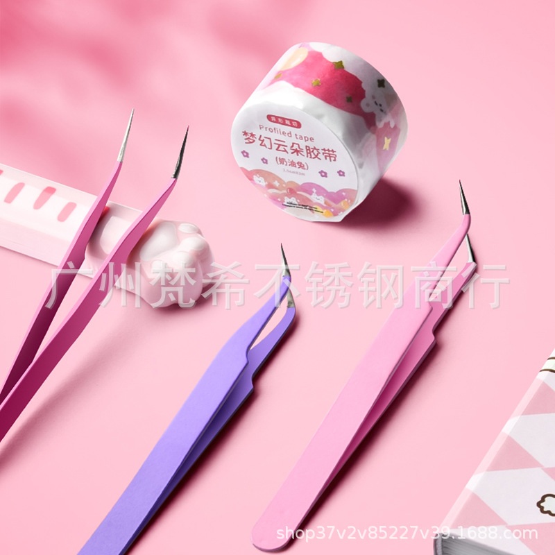 批发不锈钢尖头镊子精细马卡龙彩色加厚手账手帐镊子贴纸手工工具