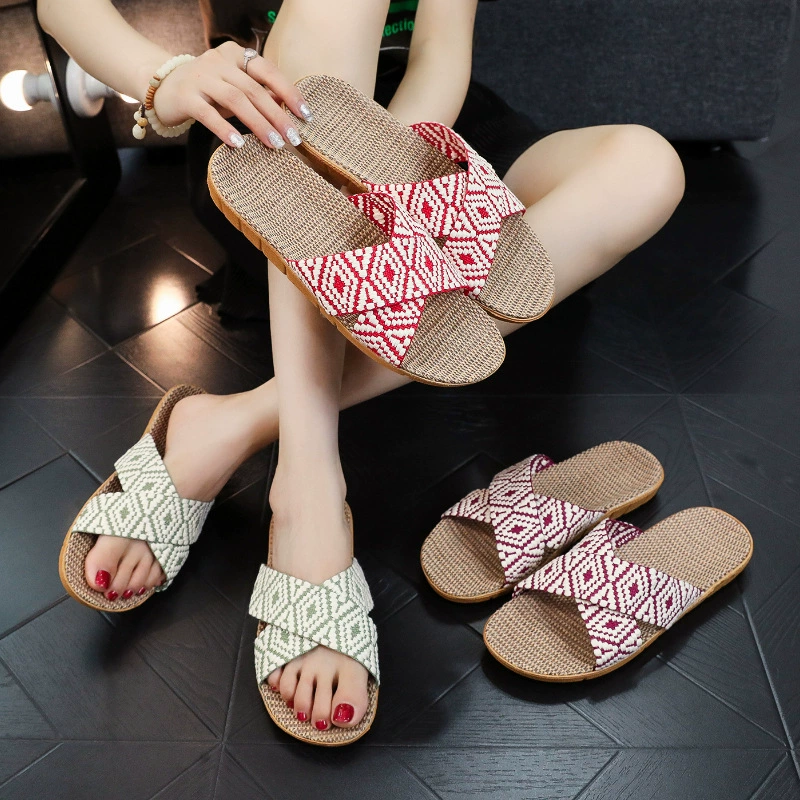 Льняные тапочки оптовая нескользящие и износостойкие комнатные хлопчатобумажные льняные холодные тапочки женские летние дышащие дома