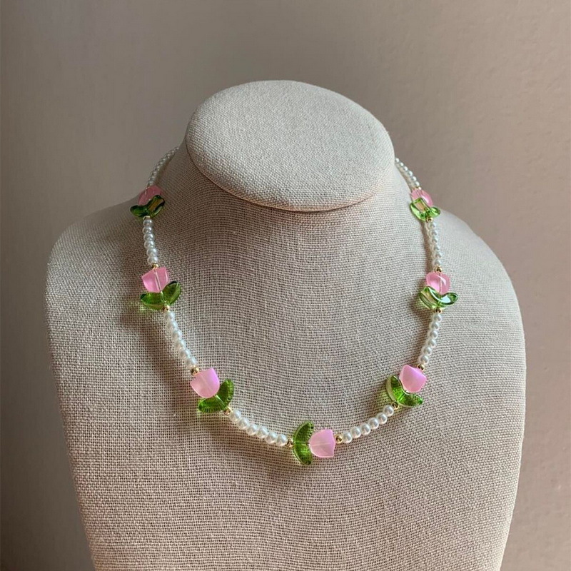 1 Piece Quantity Sweet Tulip Alloy Beaded Women's Bracelets Necklace
