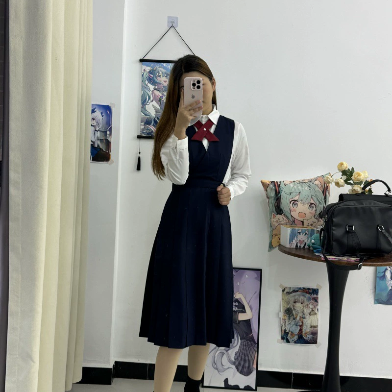Школьная юбка в стиле JK, японский академический стиль, темно-синее плиссированное платье на бретелях, униформа, платье-жилет в западном стиле