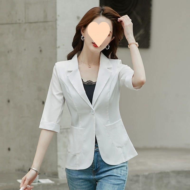 Летний тонкий блейзер для женщин 2025 года, новый элегантный короткий костюм с рукавом три четверти для миниатюрных размеров