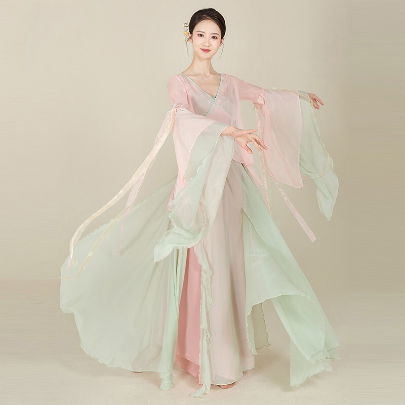 Super Fairy-Like New Classical Dance Costume for Women, Elegant Pink Gauze Practice Outfit, Chinese Style Performance Long Dress