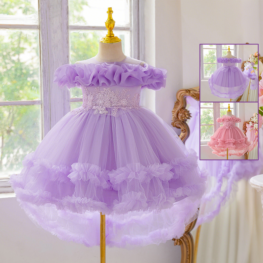 女童礼服公主裙蓬蓬网纱拖尾模特走秀晚礼服钢琴演出公主礼服童装