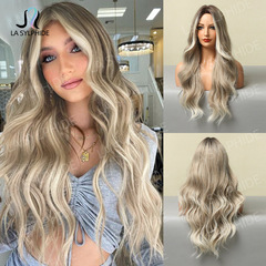 Half-length curly wig with smoky gray gradient gold, European and American style, for women, mechanized synthetic hair, full head covering