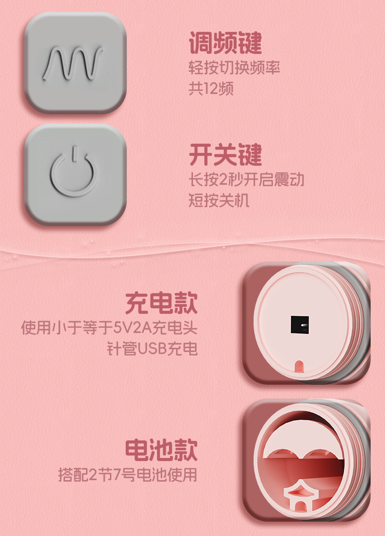 Jiuai Rechargeable Silicone Vibrator for Women with Strong Vibration, Pink — detail image 9