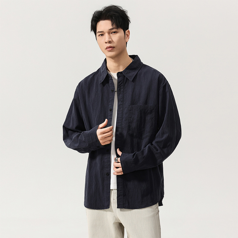 High-End Artistic Tencel Lyocell Men's Shirt, New Spring/Summer Style, Loose Fit, Large Size, Extended Length, Lightweight Jacket