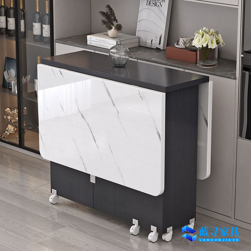 Folding Dining Table for Home Small Apartment Simple Multi-Functional Removable Rectangular Rental House Dining Table with Universal Wheels