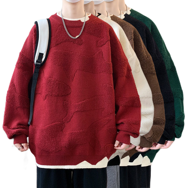 Explosiones transfronterizas de tamaño grande falso de dos piezas de camisetas de punto suéter toallas de hombre bordadas tridimensionales de otoño y invierno fábrica de chaqueta al por mayor