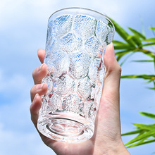 ins风菱格纹玻璃杯子水杯女夏季家用牛奶茶杯男蜂窝巢带把啤酒杯