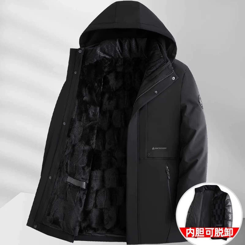 Зимнее пальто со съемной подкладкой, утолщенная мужская куртка средней длины с хлопковой подкладкой на флисовой подкладке, куртка Parker с хлопковой подкладкой, деловая Повседневная куртка с хлопковой подкладкой