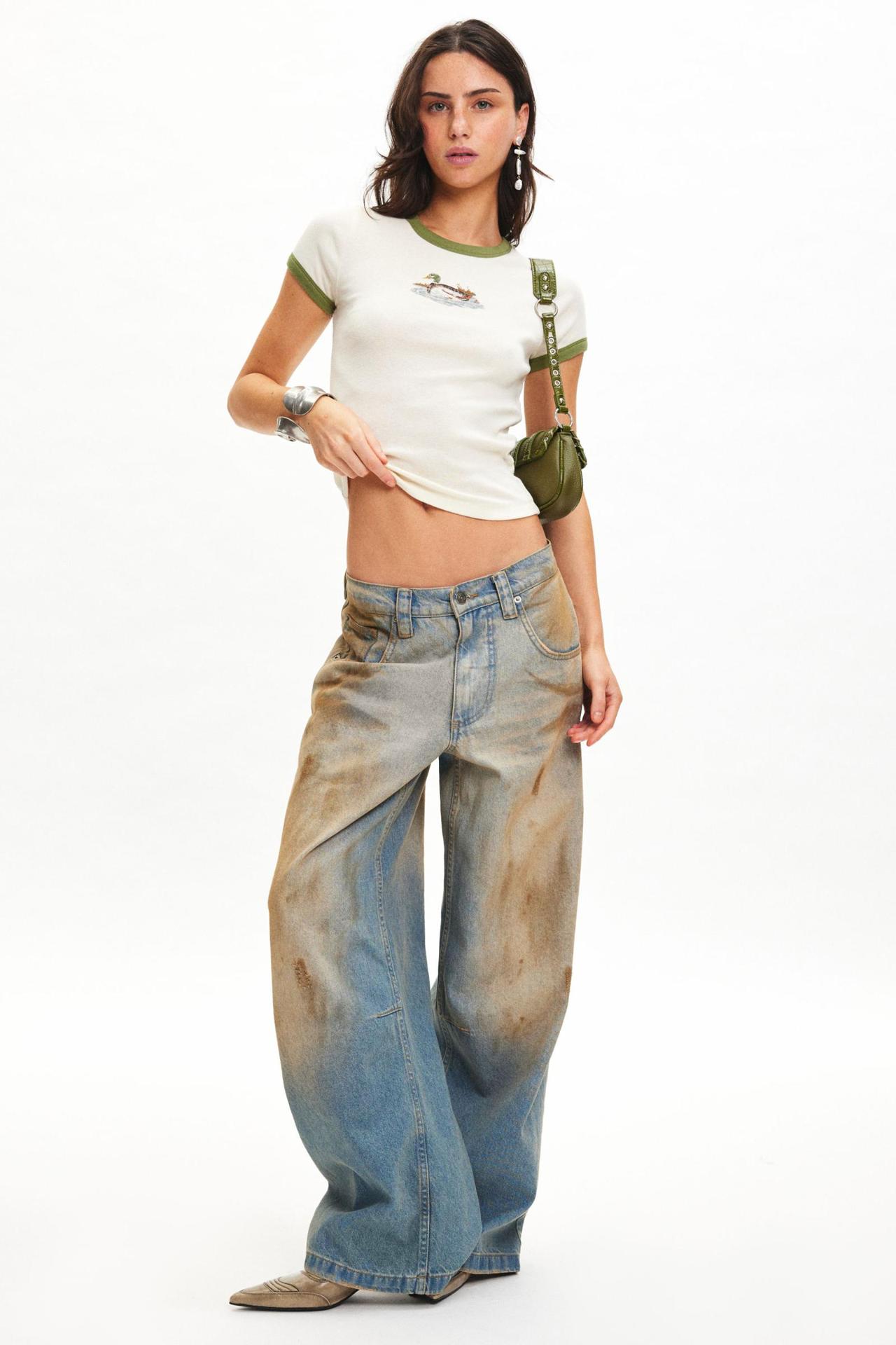 Spring Women Tops Personalized Printed Contrast Color Slim Fit T shirt