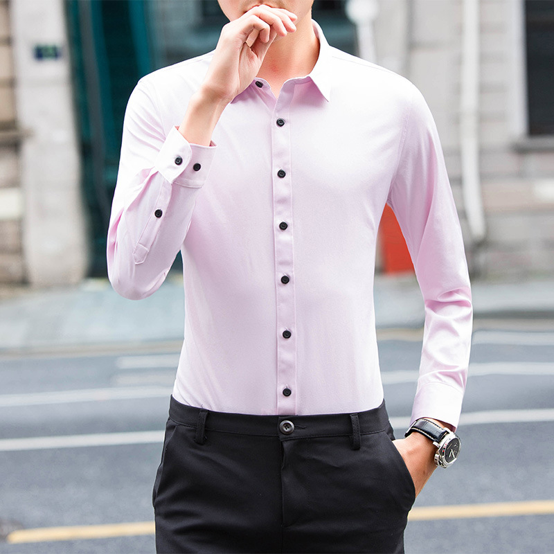 Camisa de los hombres de manga larga de primavera y otoño Delgado Ajuste de moda de negocios ropa formal no planchar camisa de los hombres guapo camisa blanca