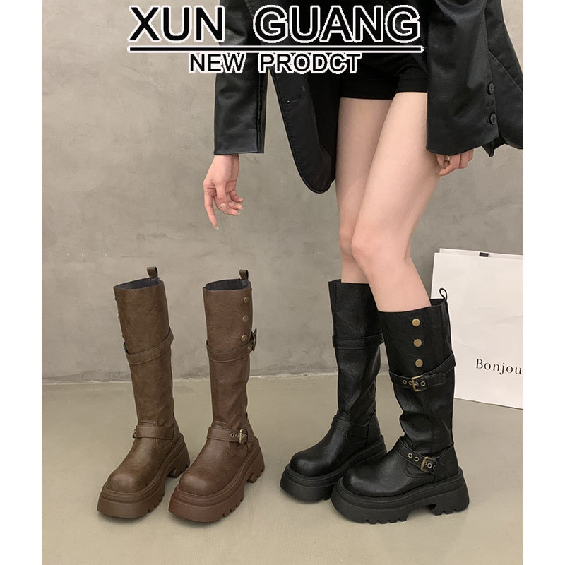 真皮长筒靴子女2025秋冬季爆款高筒厚底增高复古西部显瘦骑士长靴|undefined