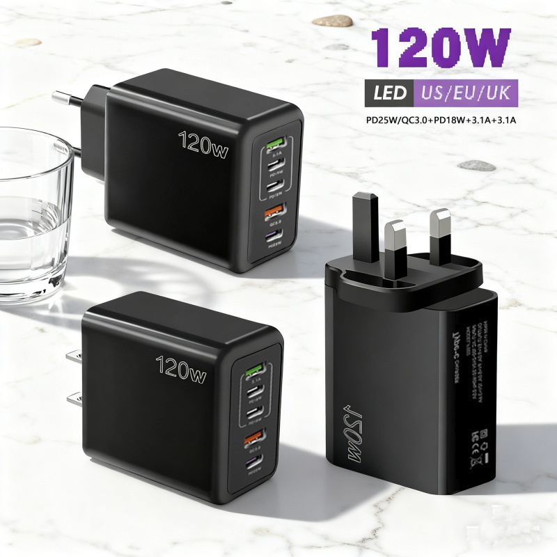 120W mobile phone fast charging charger Type-c European and American British PD + USB for Apple 15 multi-port charging head