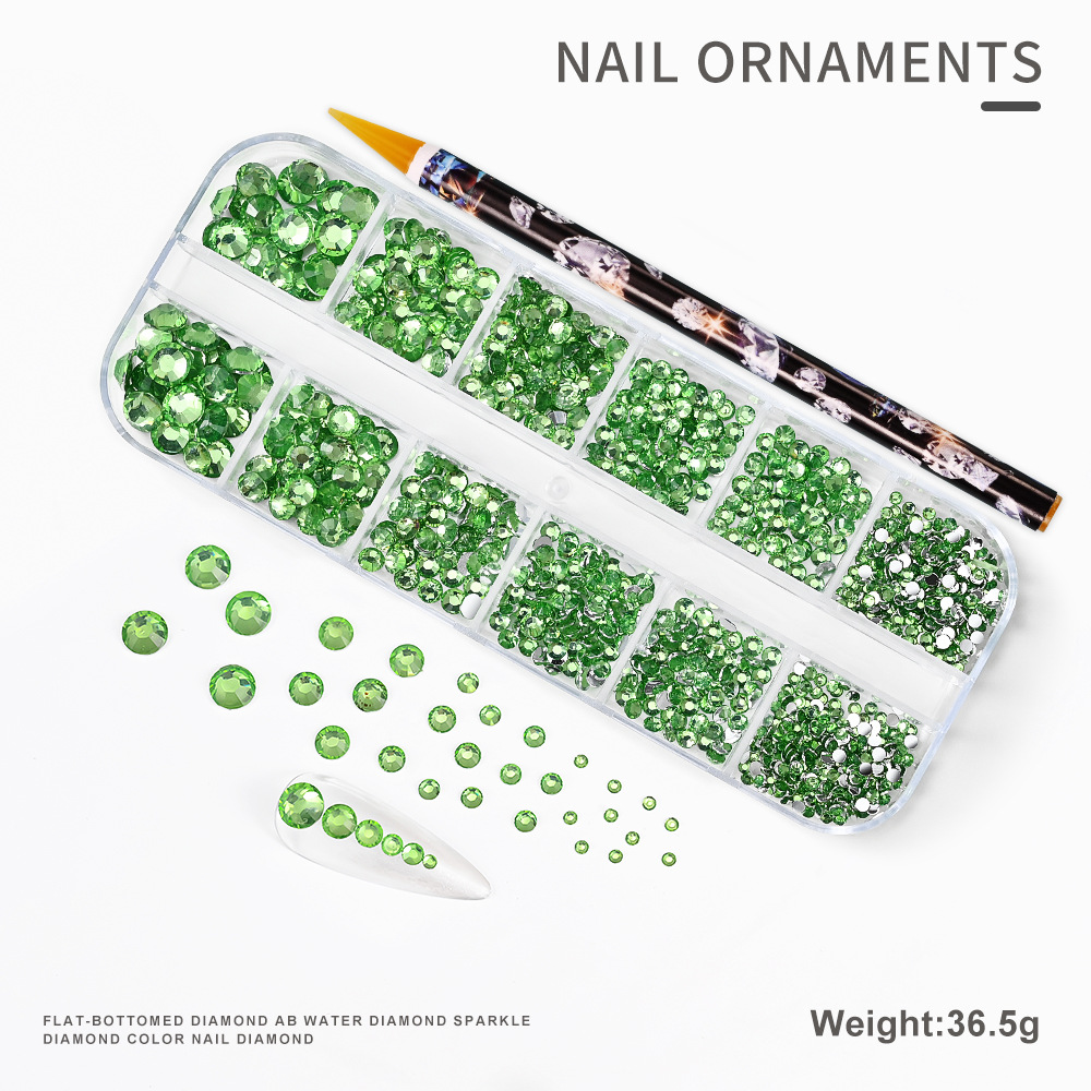 Decoraciones de Uñas con Pedrería de Fondo Plano, Superventas Transfronterizas, para Niñas, Caja de 12 Compartimentos, Accesorios de Plástico para Decoración de Uñas con Pedrería de Colores, Venta al por Mayor