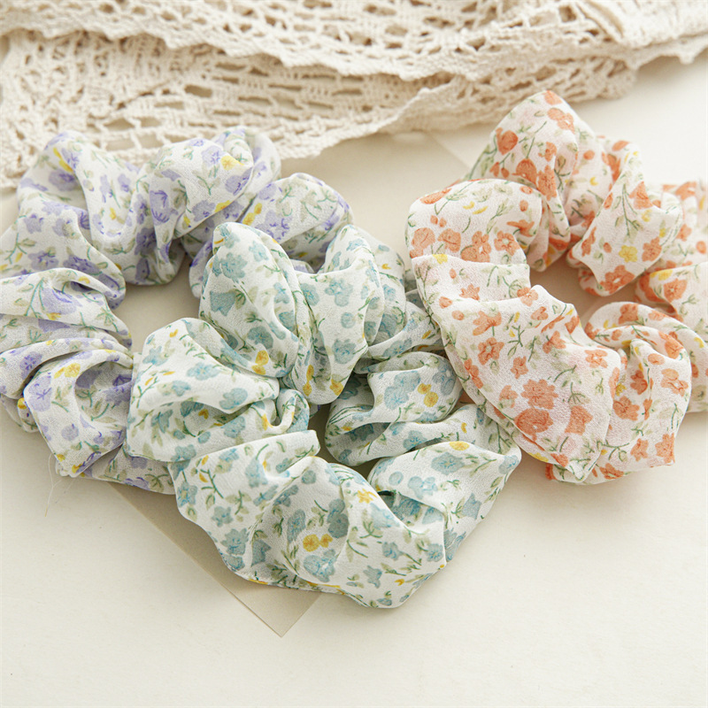 Sweet Ditsy Floral Chiffon Pleated Hair Tie 1 Piece display picture 2