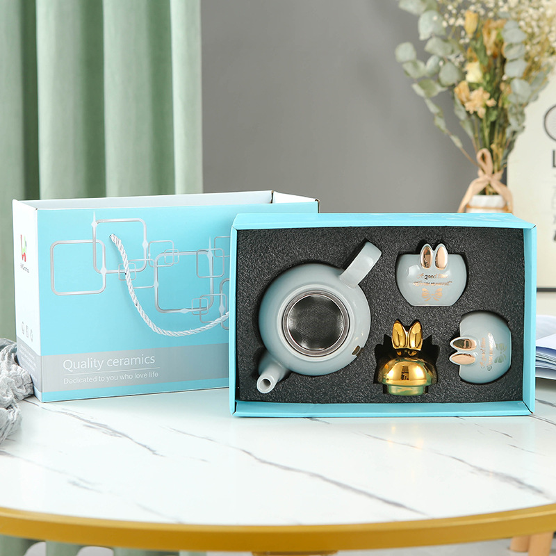 Juego de agua de cerámica de lujo ligero taza de agua doméstica hervidor de agua combinación resistente a altas temperaturas de gran capacidad Taza set FESTIVAL DE medio otoño traje de regalo