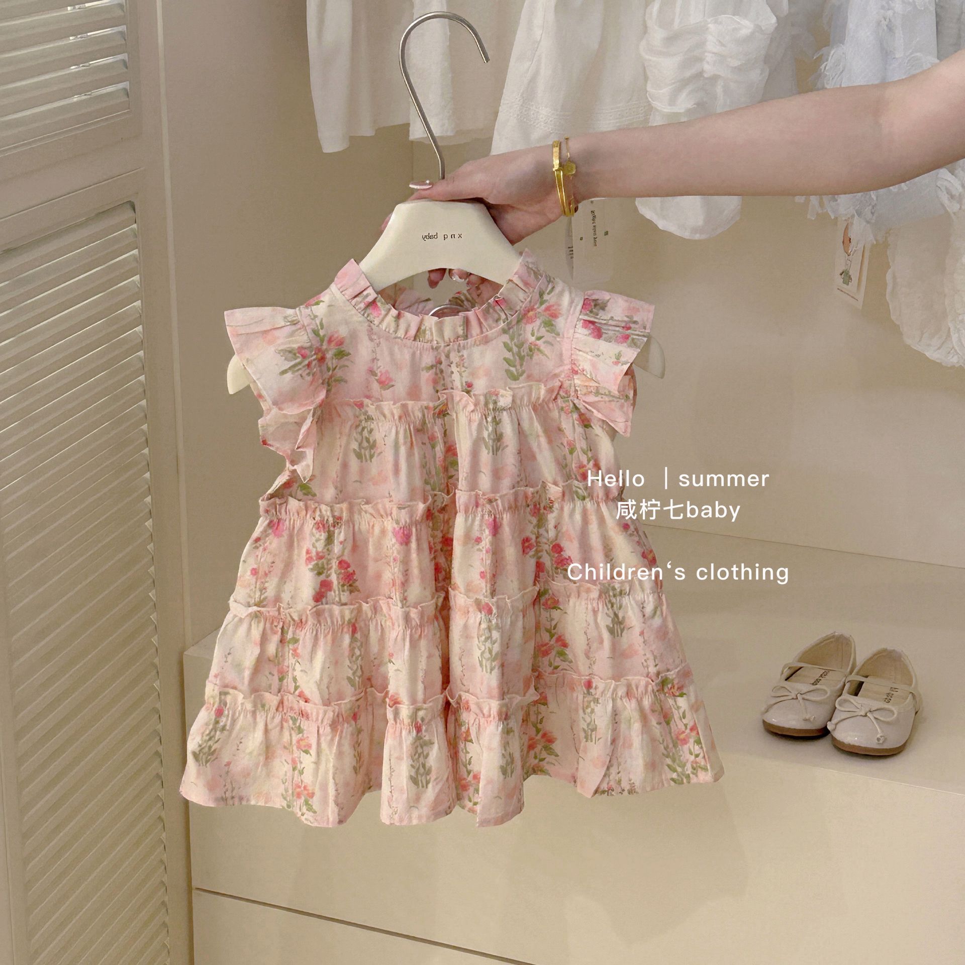 Limón salado siete procesamiento personalizado vestido de niña verano estilo coreano falda de niño estilo occidental falda de princesa floral de verano