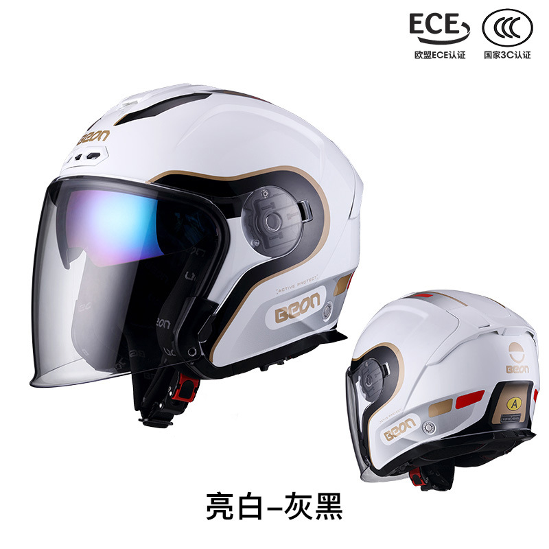 BEON doble lente tres cuartos casco de la motocicleta coche eléctrico medio casco otoño e invierno cálido casco unisex