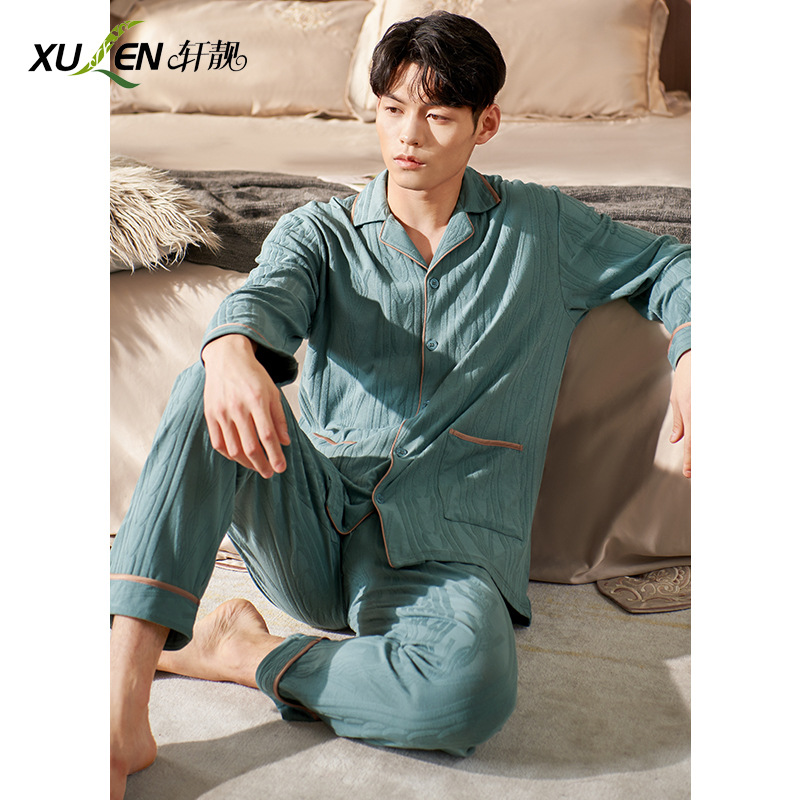 100% pijamas de algodón de los hombres de primavera y otoño de manga larga más el tamaño flojo otoño homewear traje de los hombres
