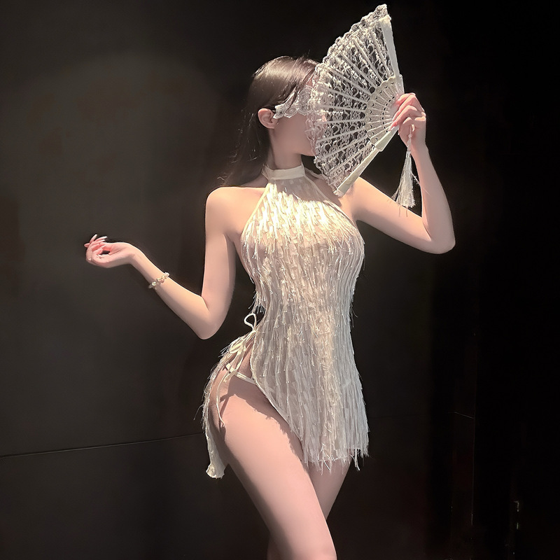 Sexy Lingerie with Feather Tassels, Waterfall Dress, Backless Sweet Outfit