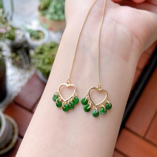Boutique love 14K gold earring natural A goods Jade spicy green safety buckle earrings Zhengyang green full green earrings