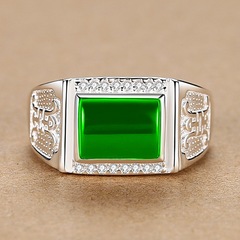 Minimalist Extraordinary Rugged Green Jadeite Ring, Noble and Elegant Emerald Agate Green Jadeite Ring for Men Wholesale