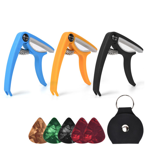 Electric guitar capo + 5 picks + pick clip, universal folk guitar, bass, ukulele, etc.