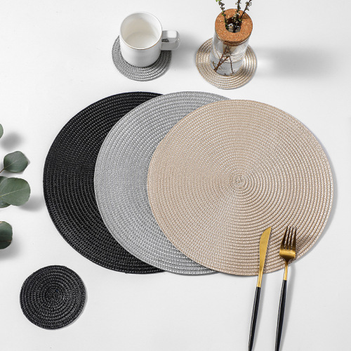 Nordic-style round hollow PP woven placemat coaster hotel table heat insulating mat solid color set Western placemat wholesale