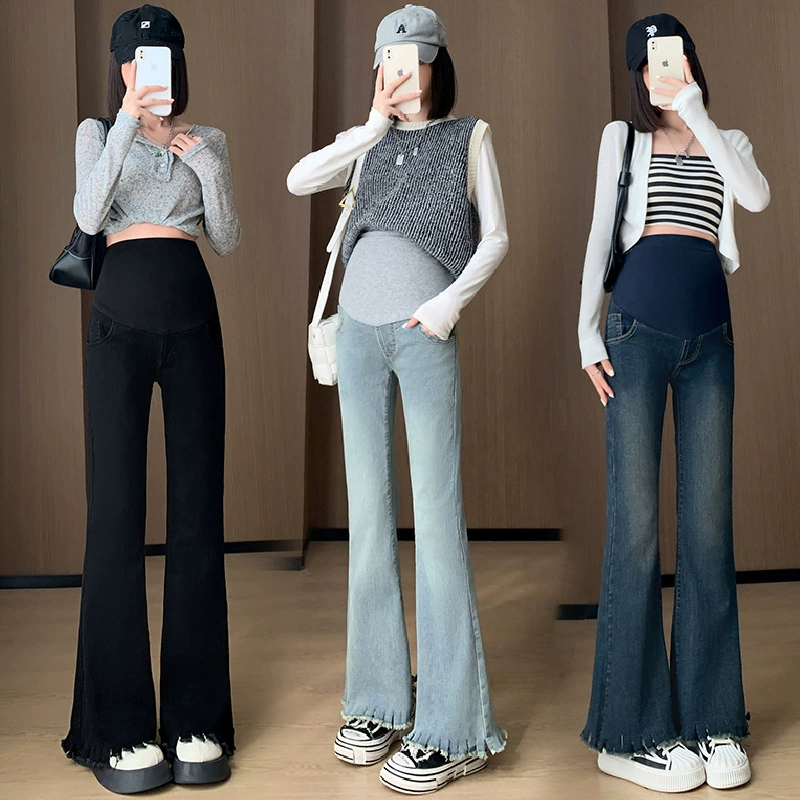 Брюки для беременных Осенний дизайн Ощутка брюки Винтажные расклешенные брюки Тонкие брюки осенние джинсы для беременных