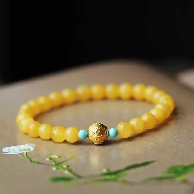 典润 蜜蜡琥珀手串男女士款手链 鸡油黄蜜蜡女玉石民族风琥珀本命